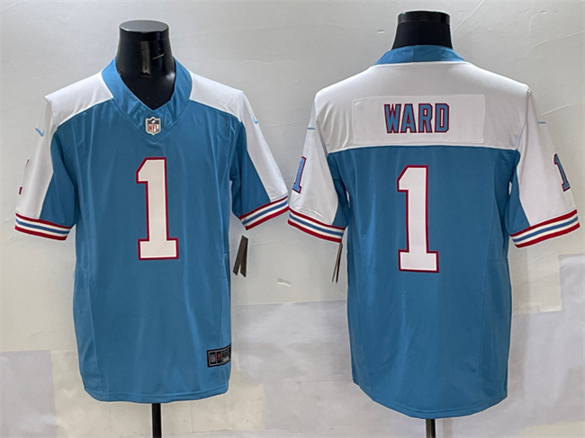 Men's Tennessee Titans #1 Cameron Ward Blue/White 2025 Draft F.U.S.E. Vapor Limited Stitched Football Jersey Men's Tennessee Titans #1 Cameron Ward Blue/White 2025 Draft F.U.S.E. Vapor Limited Stitched Football Jersey